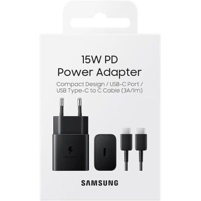 Зарядний пристрій мережевий Samsung 15Вт USB-С, кабель USB-C > USB-C, 1м, чорний (EP-T1510XBEGEU) Зарядний пристрій мережевий Samsung 15Вт USB-С, кабель USB-C > USB-C, 1м, чорний (EP-T1510XBEGEU)