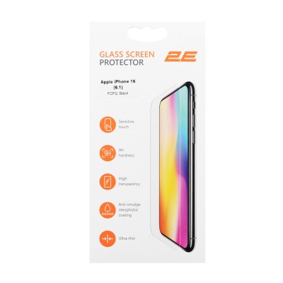 Захисне скло 2E для Apple iPhone 16(6.1), 2.5D FCFG, (1 Pack), чорна рамка (2E-IP-16.-6.1-SMFCFG-BB) Захисне скло 2E для Apple iPhone 16(6.1), 2.5D FCFG, (1 Pack), чорна рамка (2E-IP-16.-6.1-SMFCFG-BB)
