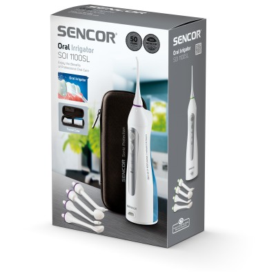 Іригатор Sencor портативний, чаша 150 мл, Li-ion акум. в компл., чохол, 10 насадок, білий (SOI1100SL) Іригатор Sencor портативний, чаша 150 мл, Li-ion акум. в компл., чохол, 10 насадок, білий (SOI1100SL)