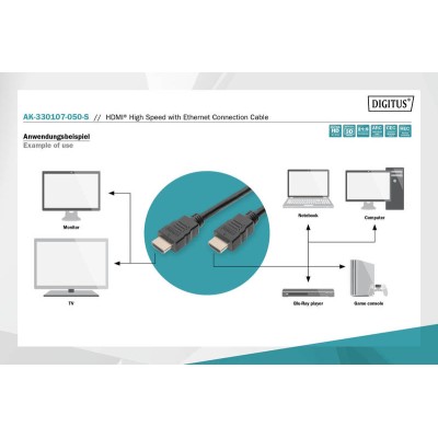 Кабель DIGITUS HDMI (M/M), High speed/Ethernet, 5м, чорний (AK-330107-050-S) Кабель DIGITUS HDMI (M/M), High speed/Ethernet, 5м, чорний (AK-330107-050-S)