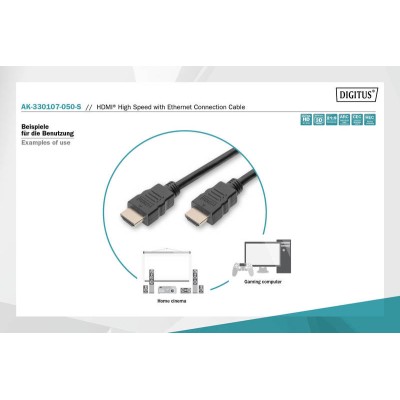 Кабель DIGITUS HDMI (M/M), High speed/Ethernet, 5м, чорний (AK-330107-050-S) Кабель DIGITUS HDMI (M/M), High speed/Ethernet, 5м, чорний (AK-330107-050-S)