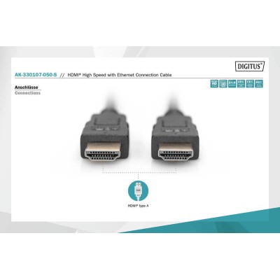 Кабель DIGITUS HDMI (M/M), High speed/Ethernet, 5м, чорний (AK-330107-050-S) Кабель DIGITUS HDMI (M/M), High speed/Ethernet, 5м, чорний (AK-330107-050-S)