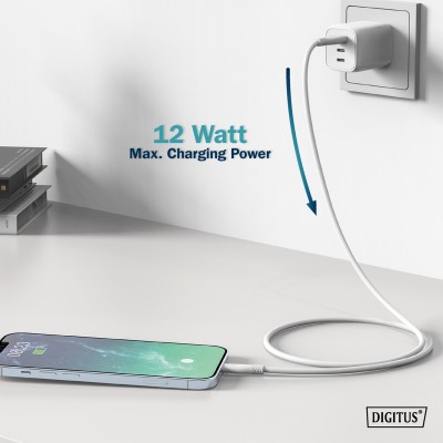 Кабель DIGITUS USB-A > Lightning заряджання/синхронізації, USB 2.0, 12W, силіконовий, 1м, білий (AK-600108-010-W) Кабель DIGITUS USB-A > Lightning заряджання/синхронізації, USB 2.0, 12W, силіконовий, 1м, білий (AK-600108-010-W)