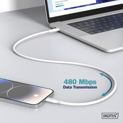 Кабель DIGITUS USB-A > Lightning заряджання/синхронізації, USB 2.0, 12W, силіконовий, 2м, білий (AK-600108-020-W) Кабель DIGITUS USB-A > Lightning заряджання/синхронізації, USB 2.0, 12W, силіконовий, 2м, білий (AK-600108-020-W)