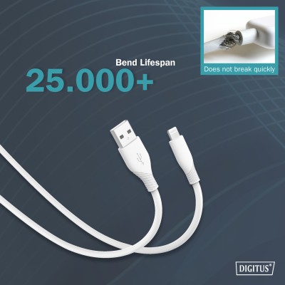 Кабель DIGITUS USB-A > Lightning заряджання/синхронізації, USB 2.0, 12W, силіконовий, 2м, білий (AK-600108-020-W) Кабель DIGITUS USB-A > Lightning заряджання/синхронізації, USB 2.0, 12W, силіконовий, 2м, білий (AK-600108-020-W)