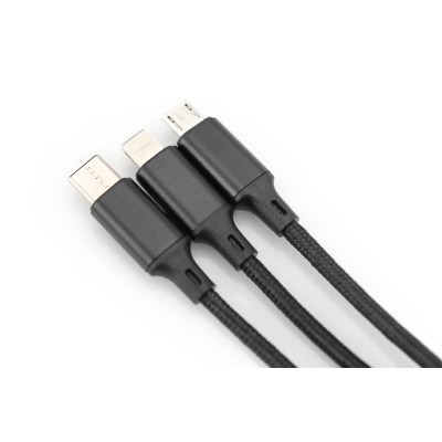 Кабель DIGITUS USB-A > Lightning/USB-С/micro USB, мультизарядний 3-в-1, заряджання/синхронізація 1м, чорний (AK-300160-010-S) Кабель DIGITUS USB-A > Lightning/USB-С/micro USB, мультизарядний 3-в-1, заряджання/синхронізація 1м, чорний (AK-300160-010-S)