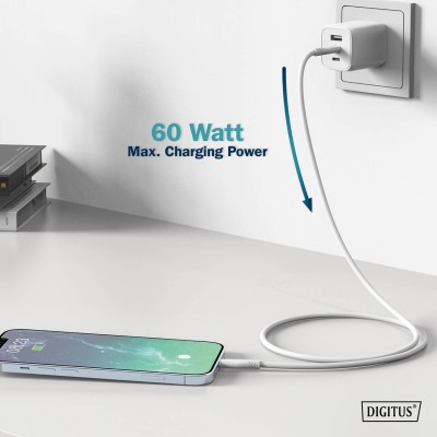 Кабель DIGITUS USB-C > Lightning заряджання/синхронізації, USB 2.0, 60W, силіконовий, 2м, білий (AK-600110-020-W) Кабель DIGITUS USB-C > Lightning заряджання/синхронізації, USB 2.0, 60W, силіконовий, 2м, білий (AK-600110-020-W)