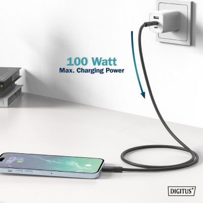Кабель DIGITUS USB-C заряджання/синхронізації, USB 3.2 Gen 1, 5G, 100W, 4K, силіконовий, 2м, чорний (AK-300342-020-S) Кабель DIGITUS USB-C заряджання/синхронізації, USB 3.2 Gen 1, 5G, 100W, 4K, силіконовий, 2м, чорний (AK-300342-020-S)