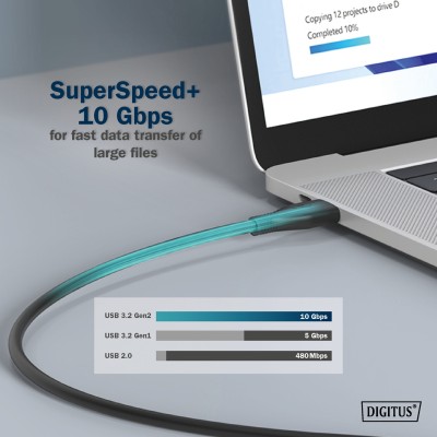 Кабель DIGITUS USB-C заряджання/синхронізації, USB 3.2 Gen 2, 10G, 100W, 4K, силіконовий, 1м, чорний (AK-300342-010-S) Кабель DIGITUS USB-C заряджання/синхронізації, USB 3.2 Gen 2, 10G, 100W, 4K, силіконовий, 1м, чорний (AK-300342-010-S)