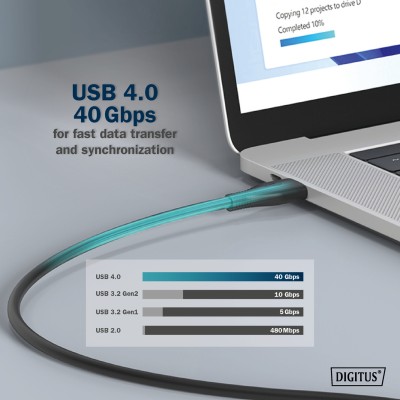 Кабель DIGITUS USB-C заряджання/синхронізації, USB 4.0 Gen 3, 40G, 240W, 8K, силіконовий, 1м, чорний (AK-300344-010-S) Кабель DIGITUS USB-C заряджання/синхронізації, USB 4.0 Gen 3, 40G, 240W, 8K, силіконовий, 1м, чорний (AK-300344-010-S)