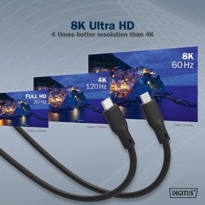 Кабель DIGITUS USB-C заряджання/синхронізації, USB 4.0 Gen 3, 40G, 240W, 8K, силіконовий, 1м, чорний (AK-300344-010-S) Кабель DIGITUS USB-C заряджання/синхронізації, USB 4.0 Gen 3, 40G, 240W, 8K, силіконовий, 1м, чорний (AK-300344-010-S)
