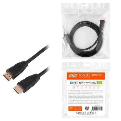 Кабель HDMI (M/M) 2Е 2м, 2.0, Slim High Speed Aluminum, чорний (2EW-1082-2M) Кабель HDMI (M/M) 2Е 2м, 2.0, Slim High Speed Aluminum, чорний (2EW-1082-2M)