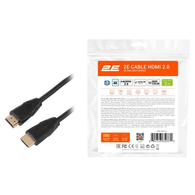 Кабель HDMI (M/M) 2Е 2м, 2.0, Slim High Speed Aluminum, чорний (2EW-1082-2M) Кабель HDMI (M/M) 2Е 2м, 2.0, Slim High Speed Aluminum, чорний (2EW-1082-2M)