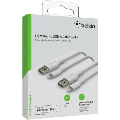 Кабель USB-A > Lightning заряджання/синхронізації Belkin 1м, 12Вт, PVC, (2 Pack), білий (CAA001BT1MWH2PK) Кабель USB-A > Lightning заряджання/синхронізації Belkin 1м, 12Вт, PVC, (2 Pack), білий (CAA001BT1MWH2PK)