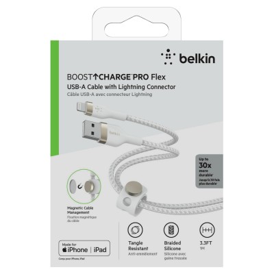 Кабель USB-A > Lightning заряджання/синхронізації Belkin 1м, плетений, силіконовий, з ремінцем на магніті, білий (CAA010BT1MWH) Кабель USB-A > Lightning заряджання/синхронізації Belkin 1м, плетений, силіконовий, з ремінцем на магніті, білий (CAA010BT1MWH)