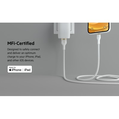 Кабель USB-A > Lightning заряджання/синхронізації Belkin 1м, плетений, силіконовий, з ремінцем на магніті, білий (CAA010BT1MWH) Кабель USB-A > Lightning заряджання/синхронізації Belkin 1м, плетений, силіконовий, з ремінцем на магніті, білий (CAA010BT1MWH)