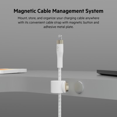 Кабель USB-A > Lightning заряджання/синхронізації Belkin 1м, плетений, силіконовий, з ремінцем на магніті, білий (CAA010BT1MWH) Кабель USB-A > Lightning заряджання/синхронізації Belkin 1м, плетений, силіконовий, з ремінцем на магніті, білий (CAA010BT1MWH)