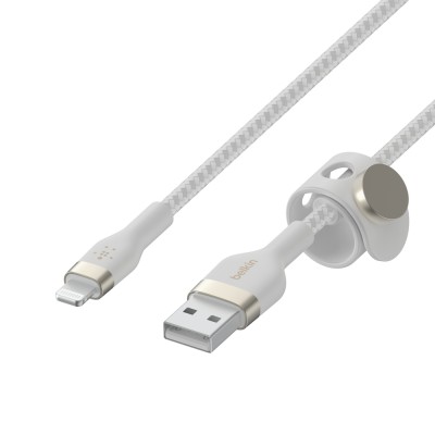 Кабель USB-A > Lightning заряджання/синхронізації Belkin 1м, плетений, силіконовий, з ремінцем на магніті, білий (CAA010BT1MWH) Кабель USB-A > Lightning заряджання/синхронізації Belkin 1м, плетений, силіконовий, з ремінцем на магніті, білий (CAA010BT1MWH)