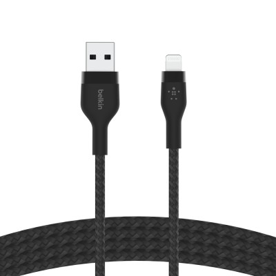 Кабель USB-A > Lightning заряджання/синхронізації Belkin 1м, плетений, силіконовий, з ремінцем на магніті, чорний (CAA010BT1MBK)