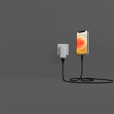 Кабель USB-A > Lightning заряджання/синхронізації Belkin 1м, плетений, силіконовий, з ремінцем на магніті, чорний (CAA010BT1MBK)