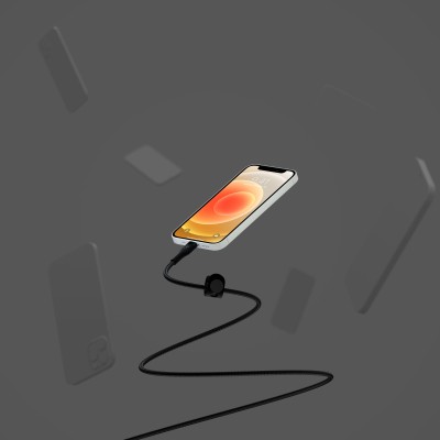 Кабель USB-A > Lightning заряджання/синхронізації Belkin 1м, плетений, силіконовий, з ремінцем на магніті, чорний (CAA010BT1MBK)