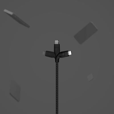 Кабель USB-A > Lightning заряджання/синхронізації Belkin 1м, плетений, силіконовий, з ремінцем на магніті, чорний (CAA010BT1MBK)