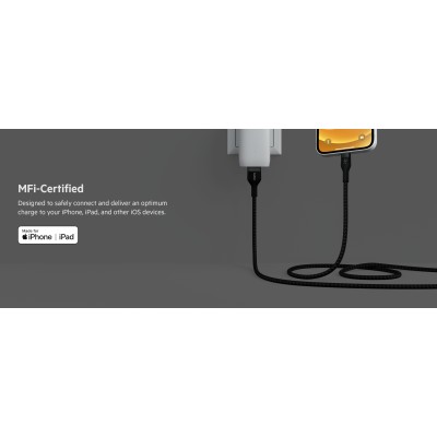 Кабель USB-A > Lightning заряджання/синхронізації Belkin 1м, плетений, силіконовий, з ремінцем на магніті, чорний (CAA010BT1MBK)