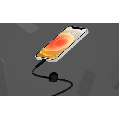 Кабель USB-A > Lightning заряджання/синхронізації Belkin 1м, плетений, силіконовий, з ремінцем на магніті, чорний (CAA010BT1MBK)