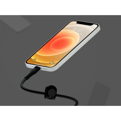 Кабель USB-A > Lightning заряджання/синхронізації Belkin 1м, плетений, силіконовий, з ремінцем на магніті, чорний (CAA010BT1MBK)