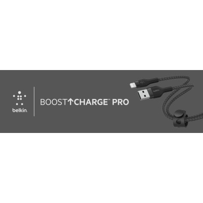 Кабель USB-A > Lightning заряджання/синхронізації Belkin 1м, плетений, силіконовий, з ремінцем на магніті, чорний (CAA010BT1MBK)