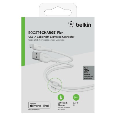 Кабель USB-A > Lightning заряджання/синхронізації Belkin 1м, силіконовий з кліпсою, білий (CAA008BT1MWH) Кабель USB-A > Lightning заряджання/синхронізації Belkin 1м, силіконовий з кліпсою, білий (CAA008BT1MWH)
