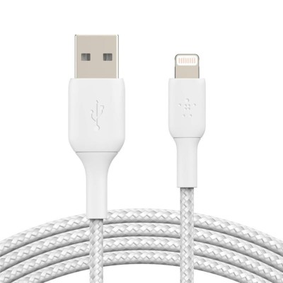 Кабель USB-A > Lightning заряджання/синхронізації Belkin 2м, 12Вт, плетений, білий (CAA002BT2MWH) Кабель USB-A > Lightning заряджання/синхронізації Belkin 2м, 12Вт, плетений, білий (CAA002BT2MWH)