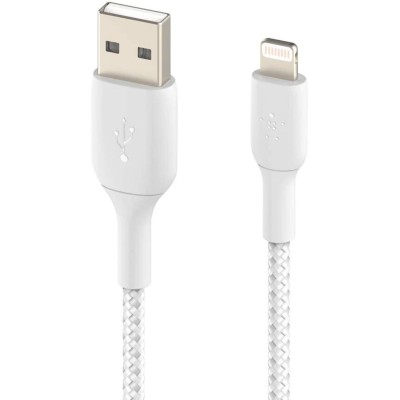 Кабель USB-A > Lightning заряджання/синхронізації Belkin 2м, 12Вт, плетений, білий (CAA002BT2MWH) Кабель USB-A > Lightning заряджання/синхронізації Belkin 2м, 12Вт, плетений, білий (CAA002BT2MWH)