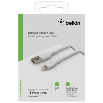 Кабель USB-A > Lightning заряджання/синхронізації Belkin 2м, 12Вт, плетений, білий (CAA002BT2MWH) Кабель USB-A > Lightning заряджання/синхронізації Belkin 2м, 12Вт, плетений, білий (CAA002BT2MWH)