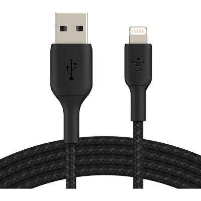 Кабель USB-A > Lightning заряджання/синхронізації Belkin 2м, 12Вт, плетений, чорний (CAA002BT2MBK)