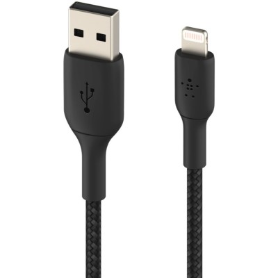 Кабель USB-A > Lightning заряджання/синхронізації Belkin 2м, 12Вт, плетений, чорний (CAA002BT2MBK)
