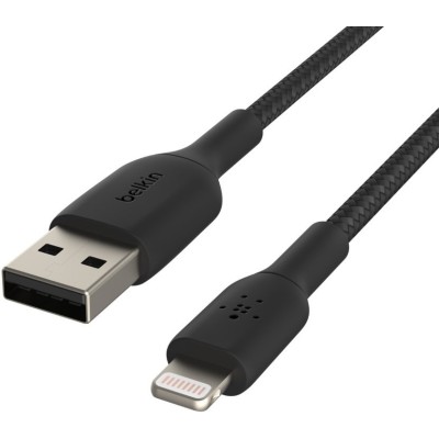 Кабель USB-A > Lightning заряджання/синхронізації Belkin 2м, 12Вт, плетений, чорний (CAA002BT2MBK)