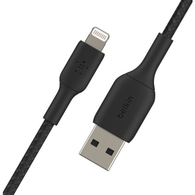 Кабель USB-A > Lightning заряджання/синхронізації Belkin 2м, 12Вт, плетений, чорний (CAA002BT2MBK)