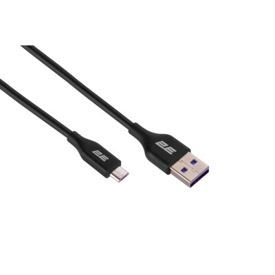 Кабель USB-A > microUSB заряджання/синхронізації 2E 1м, Glow, чорний (2E-CCAM-BL)