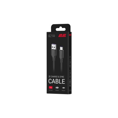 Кабель USB-A > USB-C заряджання/синхронізації 2E 1м, Type-C, Glow, чорний (2E-CCAC-BL) Кабель USB-A > USB-C заряджання/синхронізації 2E 1м, Type-C, Glow, чорний (2E-CCAC-BL)