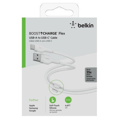 Кабель USB-A > USB-C заряджання/синхронізації Belkin 2м, 15Вт, Type-C, силіконовий з кліпсою, білий (CAB008BT2MWH) Кабель USB-A > USB-C заряджання/синхронізації Belkin 2м, 15Вт, Type-C, силіконовий з кліпсою, білий (CAB008BT2MWH)