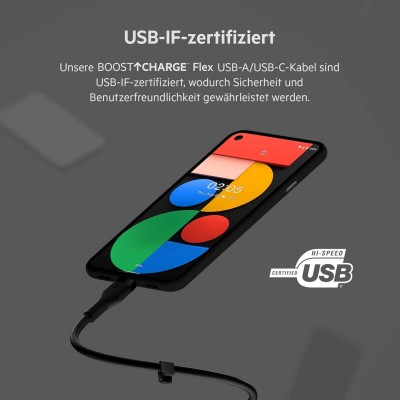 Кабель USB-A > USB-C заряджання/синхронізації Belkin 3м, 15Вт, Type-C, силіконовий з кліпсою, чорний (CAB008BT3MBK) Кабель USB-A > USB-C заряджання/синхронізації Belkin 3м, 15Вт, Type-C, силіконовий з кліпсою, чорний (CAB008BT3MBK)