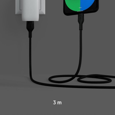 Кабель USB-A > USB-C заряджання/синхронізації Belkin 3м, 15Вт, Type-C, силіконовий з кліпсою, чорний (CAB008BT3MBK) Кабель USB-A > USB-C заряджання/синхронізації Belkin 3м, 15Вт, Type-C, силіконовий з кліпсою, чорний (CAB008BT3MBK)