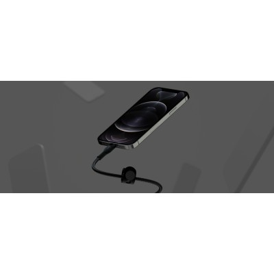 Кабель USB-C > Lightning заряджання/синхронізації Belkin 1м, Type-C, плетений, силіконовий, з ремінцем на магніті, чорний (CAA01