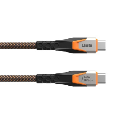 Кабель USB-C > USB-C 3.2 заряджання/синхронізації UAG 0.75м, 240Вт, Type-C, Rugged Double Braided Nylon, Black/Orange (9B4415114 Кабель USB-C > USB-C 3.2 заряджання/синхронізації UAG 0.75м, 240Вт, Type-C, Rugged Double Braided Nylon, Black/Orange (9B4415114