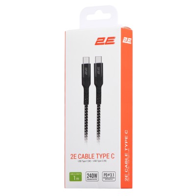 Кабель USB-C > USB-C заряджання/синхронізації 2E 1м, 240Вт Type-C, плетений, чорний (2E-CCCCAL-WH) Кабель USB-C > USB-C заряджання/синхронізації 2E 1м, 240Вт Type-C, плетений, чорний (2E-CCCCAL-WH)