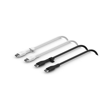 Кабель USB-C > USB-C заряджання/синхронізації Belkin 1м, 60Вт, Type-C, силіконовий з кліпсою (2 Pack) чорний/білий (CAB009BT1MBW Кабель USB-C > USB-C заряджання/синхронізації Belkin 1м, 60Вт, Type-C, силіконовий з кліпсою (2 Pack) чорний/білий (CAB009BT1MBW