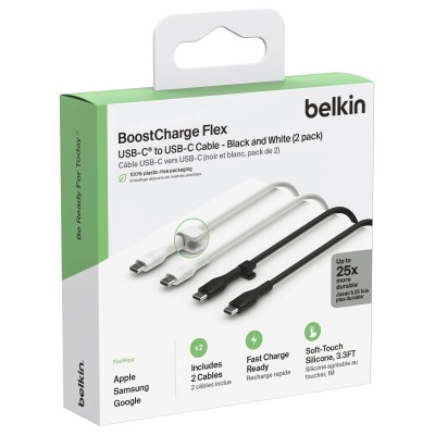 Кабель USB-C > USB-C заряджання/синхронізації Belkin 1м, 60Вт, Type-C, силіконовий з кліпсою (2 Pack) чорний/білий (CAB009BT1MBW Кабель USB-C > USB-C заряджання/синхронізації Belkin 1м, 60Вт, Type-C, силіконовий з кліпсою (2 Pack) чорний/білий (CAB009BT1MBW