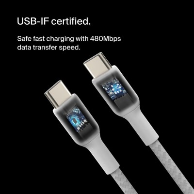 Кабель USB-C > USB-C заряджання/синхронізації Belkin 2м, 60Вт, Type-C, плетений, білий (CAB004BT2MWH) Кабель USB-C > USB-C заряджання/синхронізації Belkin 2м, 60Вт, Type-C, плетений, білий (CAB004BT2MWH)