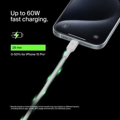 Кабель USB-C > USB-C заряджання/синхронізації Belkin 2м, 60Вт, Type-C, плетений, білий (CAB004BT2MWH) Кабель USB-C > USB-C заряджання/синхронізації Belkin 2м, 60Вт, Type-C, плетений, білий (CAB004BT2MWH)